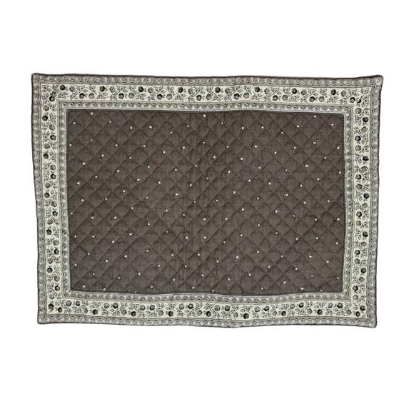 TISSUS TOSELLI Stone Gray Brown Mini Floral Quilted Cotton Placemat France - Picture 1 of 5